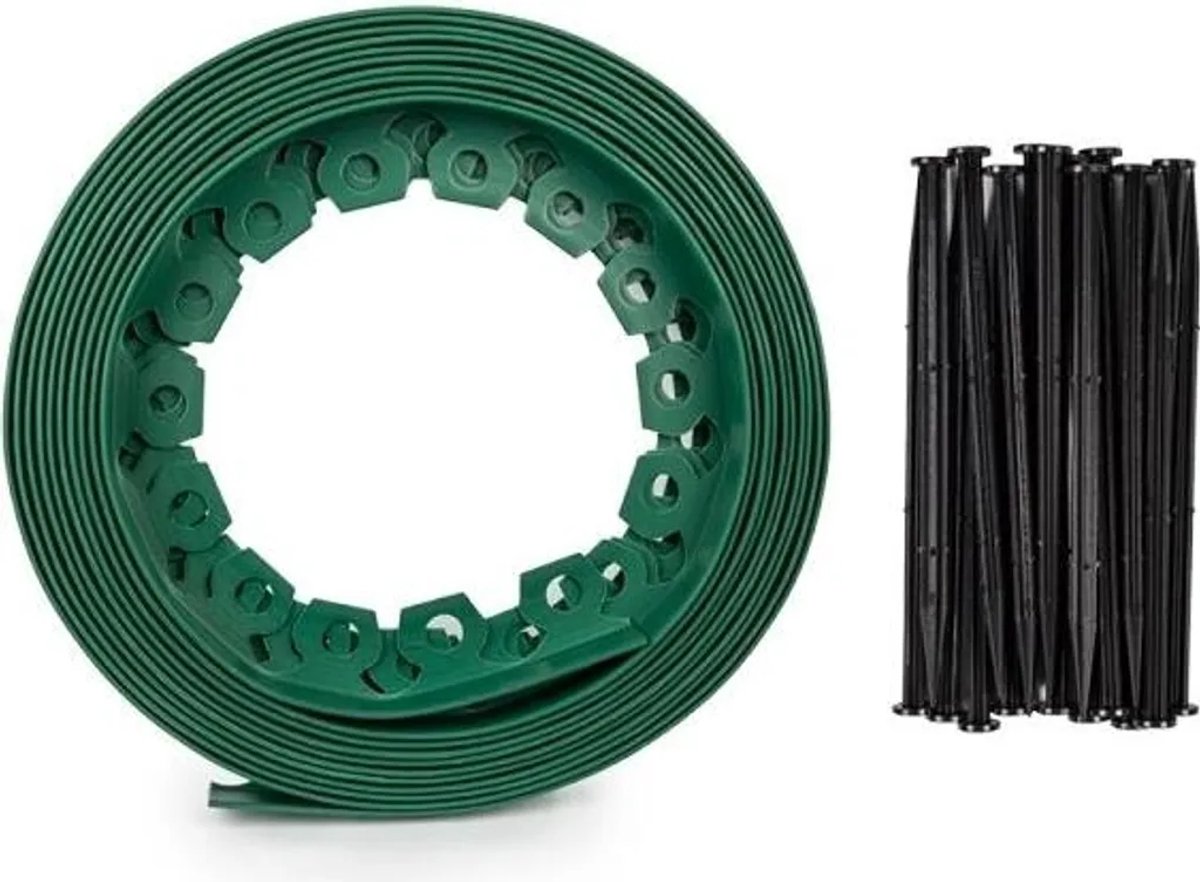 Groene, flexibele tuinrandstrook – 3,8 cm x 10 m, Geschikt voor 30 bevestigingspalen.