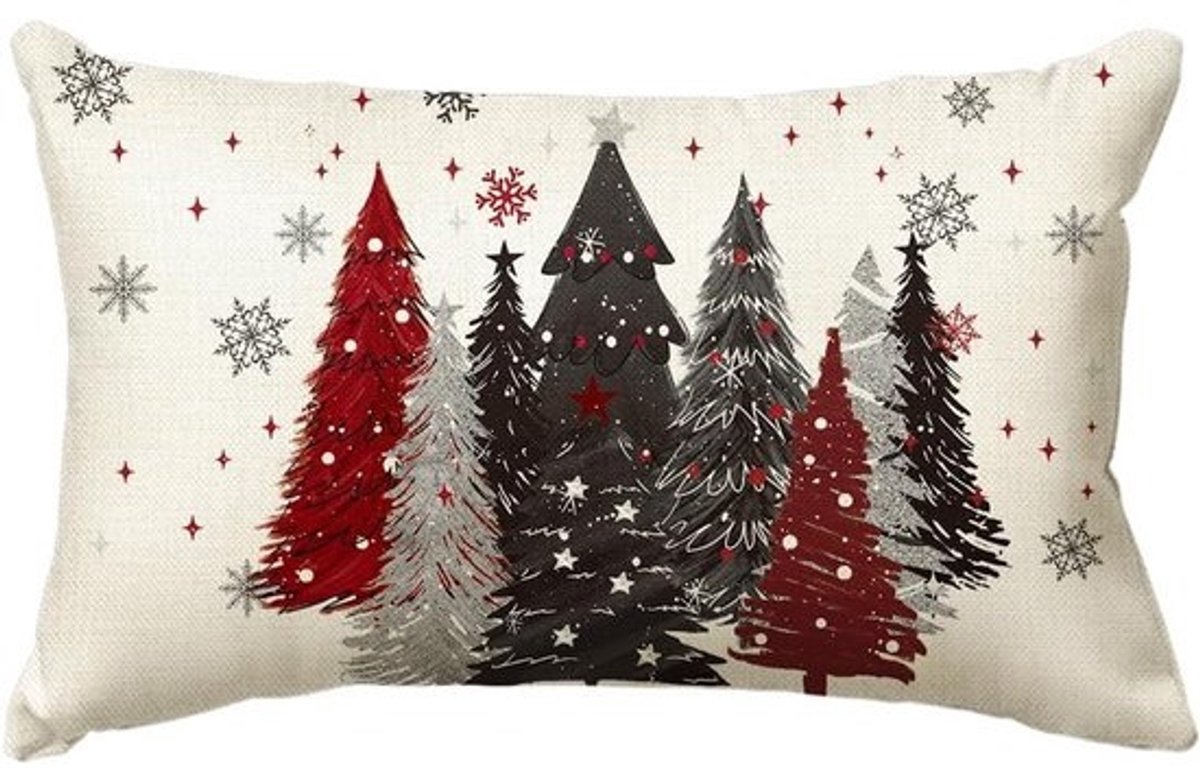 Kussenhoes Kerst - Sierkussenhoes Decoratie - Bank Decoreren - Zacht Polyester - 30 x 50 cm - Rood Zwart Wit