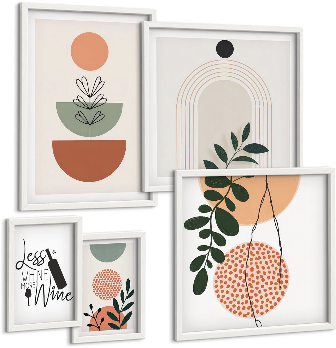Wallfluent 5-Delige Schilderij Set - Stijlvolle Decoraties Met Plantmotieven En Slogans - 50 x 50 cm, 20 x 30 cm En 40 x 60 cm - Wanddecoratie - Moderne Interieurdecoratie - Decoratieve Schilderijen