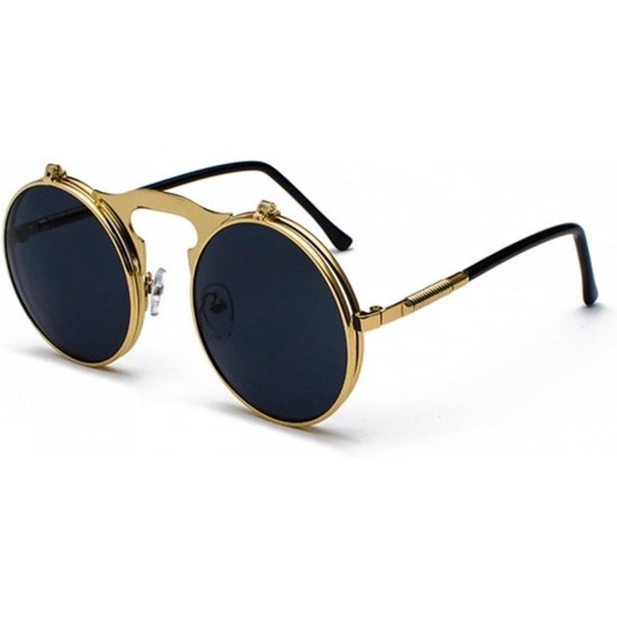 Steampunk Zonnebril Flip-Up Rond Metaal UV400 Bescherming