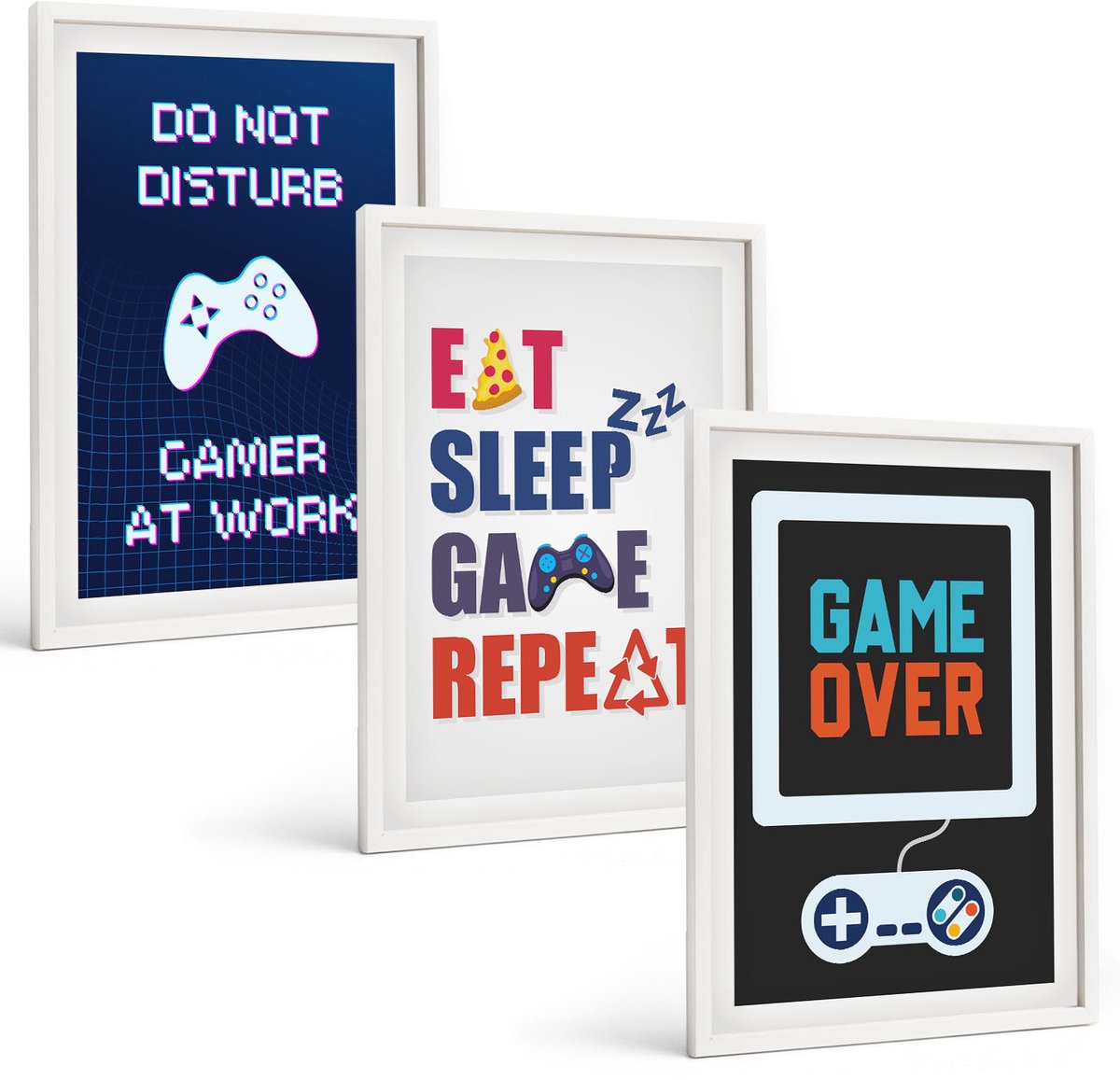 Wallfluent 3-Delige Schilderij Set - Ondertitels Voor Gamers Met Een Entertainmentthema - 40 x 60 - Wanddecoratie - Schilderijen Set - Kantoor - Muurdecoratie