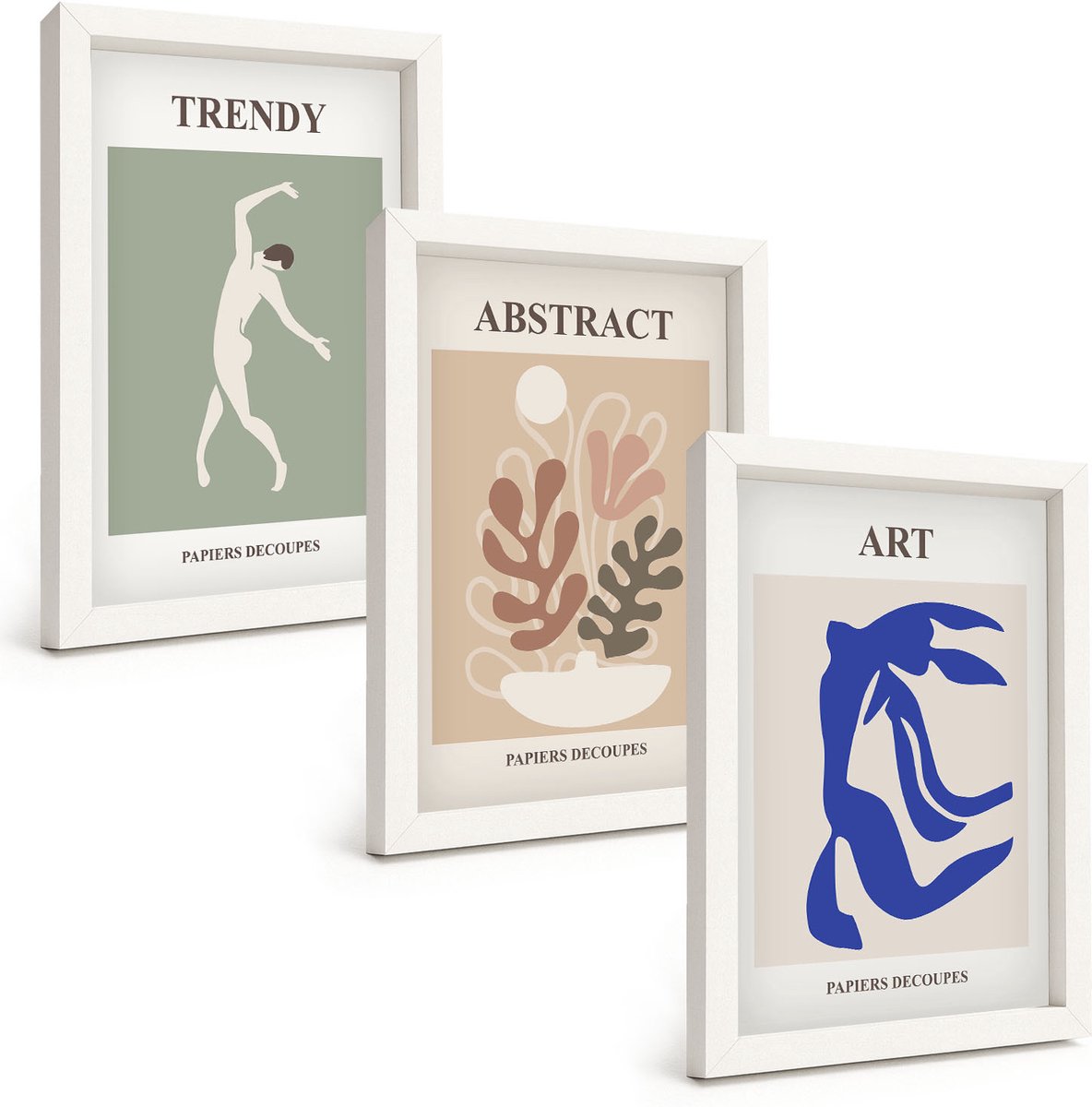 Wallfluent 3-Delige Schilderij Set - Stijlvolle Figuren En Plantenposters Van Henri Matisse - 20 x 30 - Muurdecoratie - Decoratieve Schilderijen - Wohnzimmer - Wanddecoratie