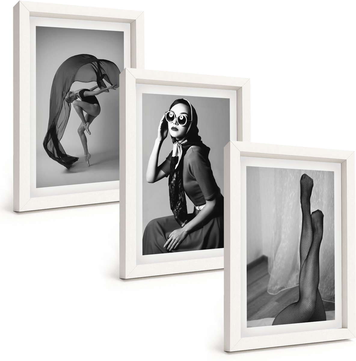 Wallfluent 3-Delige Schilderij Set - Stijlvolle Zwart-Witportretten Van Vrouwen In Elegante Poses - 20 x 30 - Schilderijen Set - Wanddecoratie - Woonkamer - Muurdecoratie