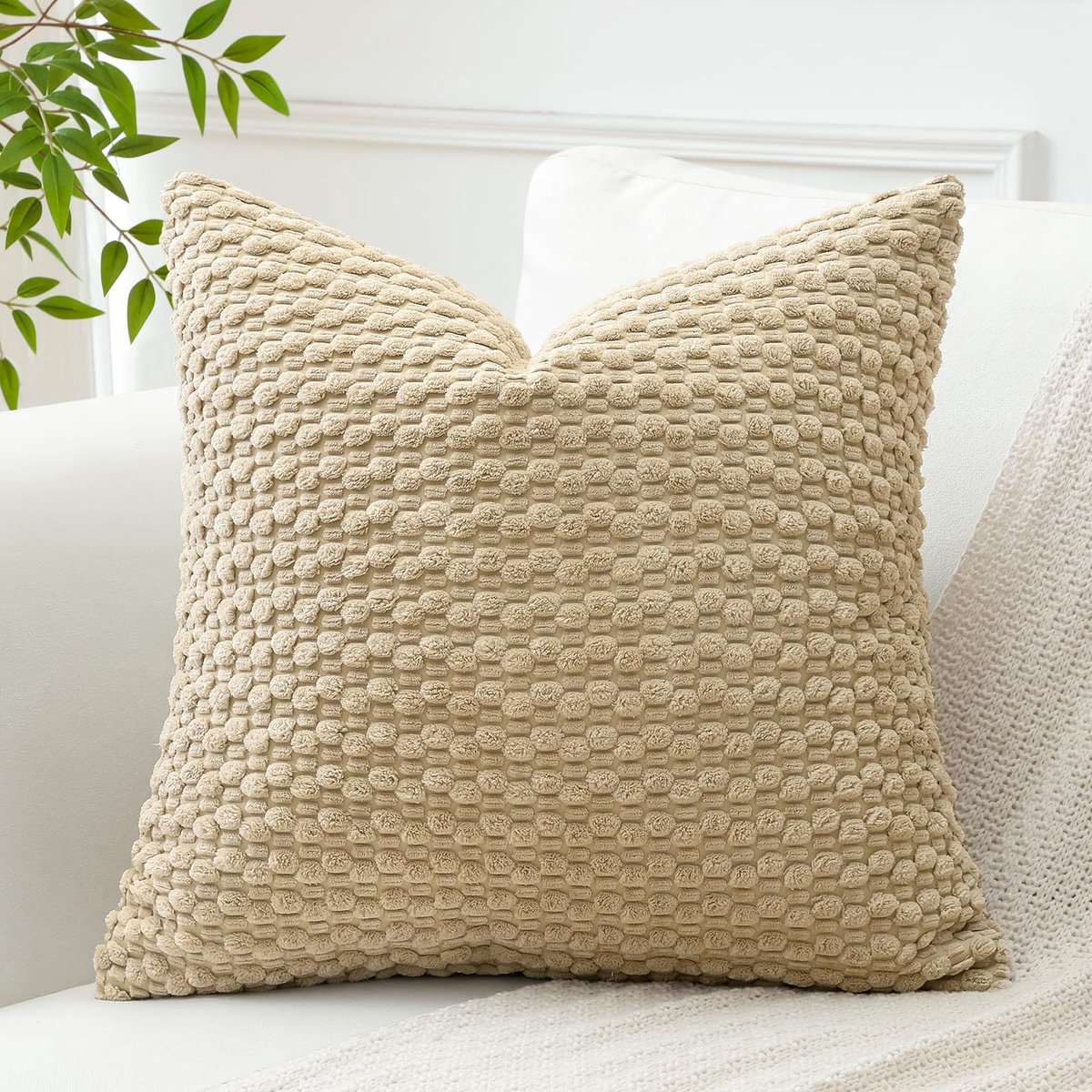 Artscope Pom Poms decoratieve corduroy kussenslopen, 50 x 50 cm, superzacht boho gestreept, vierkante kussenslopen - ShopVlot