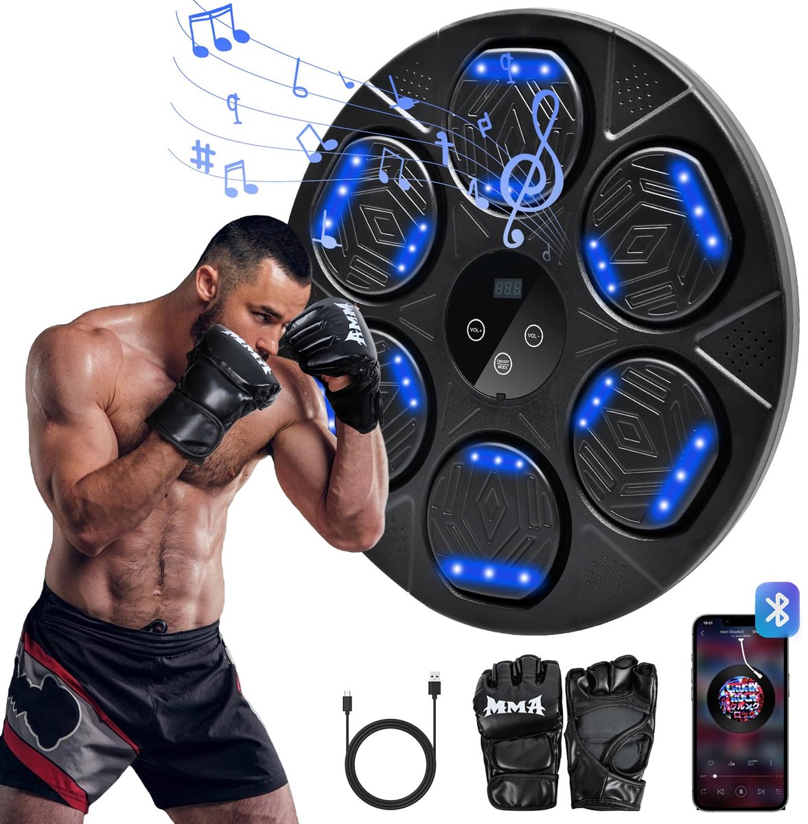 Boxing Machine - Boksmachine met Muziek - Incl. Bokshandschoenen - Bokszak - Music Boxmachine - Boksen en Trainen - met Muziek, Licht & 9 Snelheidsstanden
