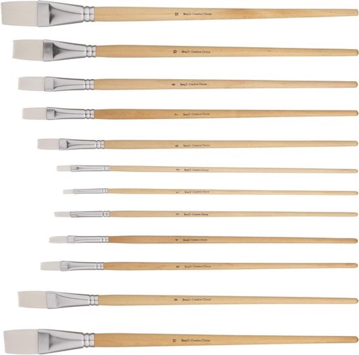Set van 12 Synthetische Platte Schilderskwasten met Lange Houten Steelen voor Acryl en Aquarel