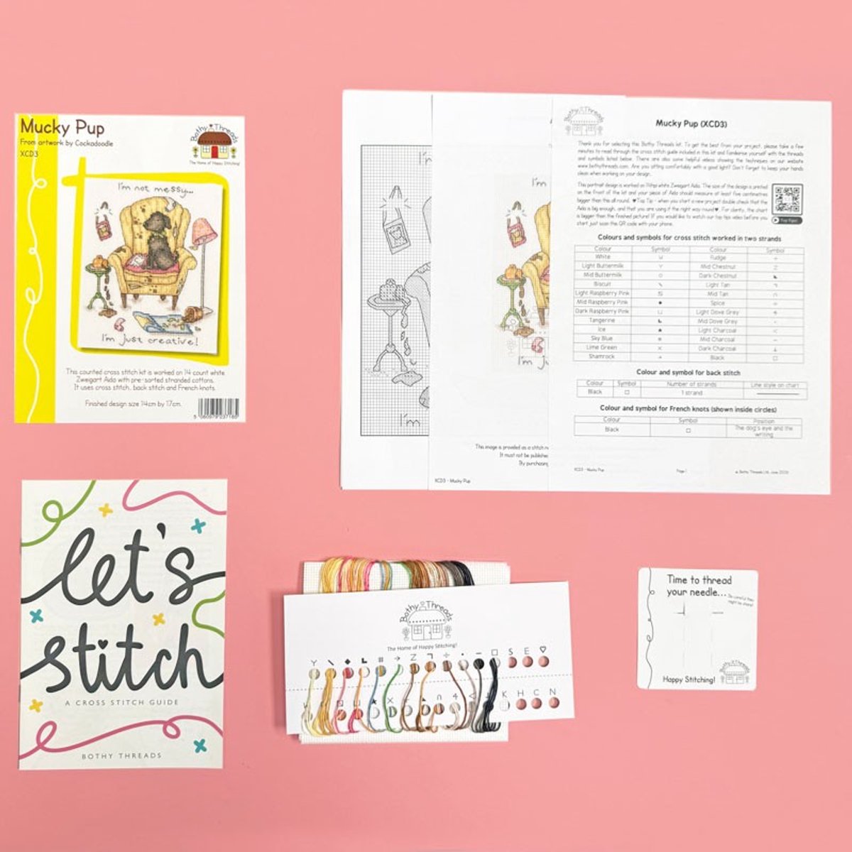 Bothy Threads borduurpakket wenskaart creatieve hond XCD3 telpatroon incl. passe-partout, kaart en envelop