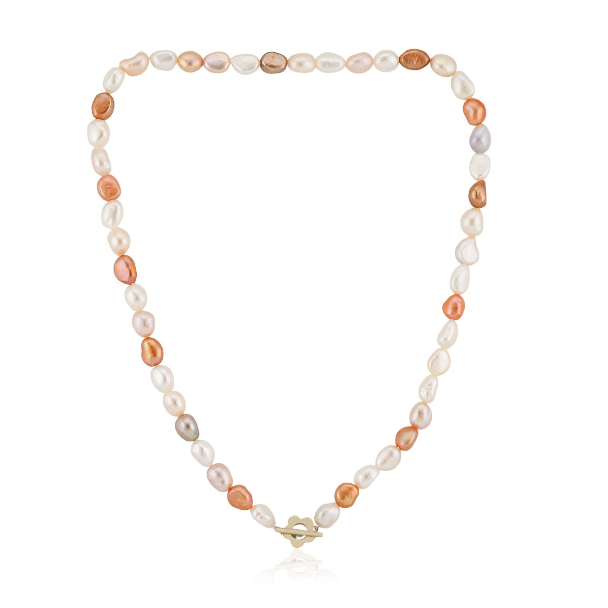 Cavill - Zoetwaterparel Ketting in 925 Zilver Verguld - Witte, Oranje & Roze Fancy Slijpvorm Parel - Chique Kleurrijk Sieraad
