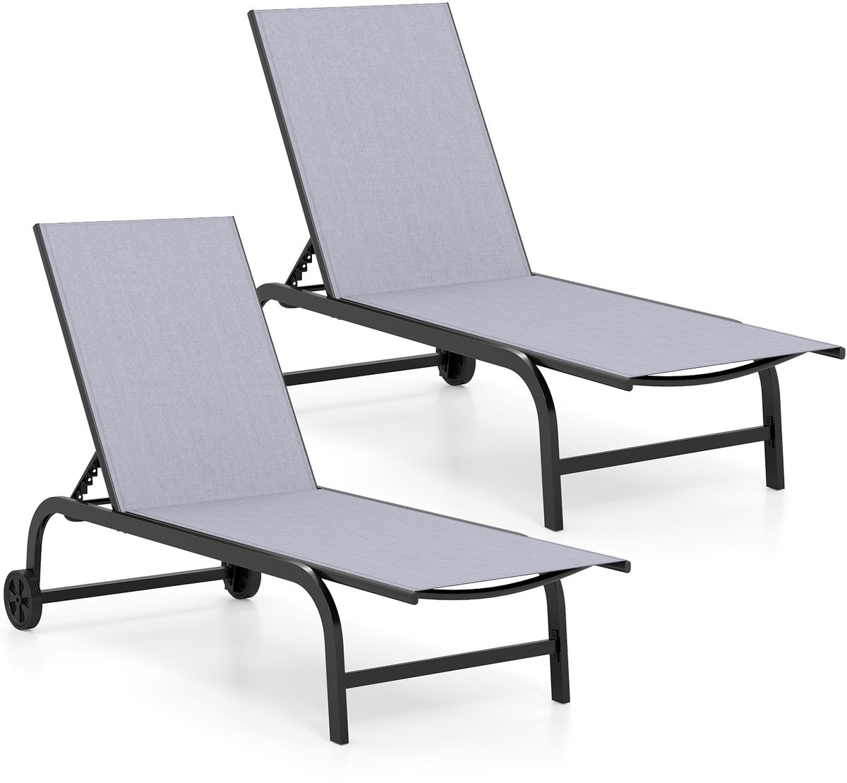 SureDeal® - Ligbed - Zonnebed - Wielen Robuust Tuinbed - Voudig Verstelbare Rugleuning - 190x164x69 cm - Zwart
