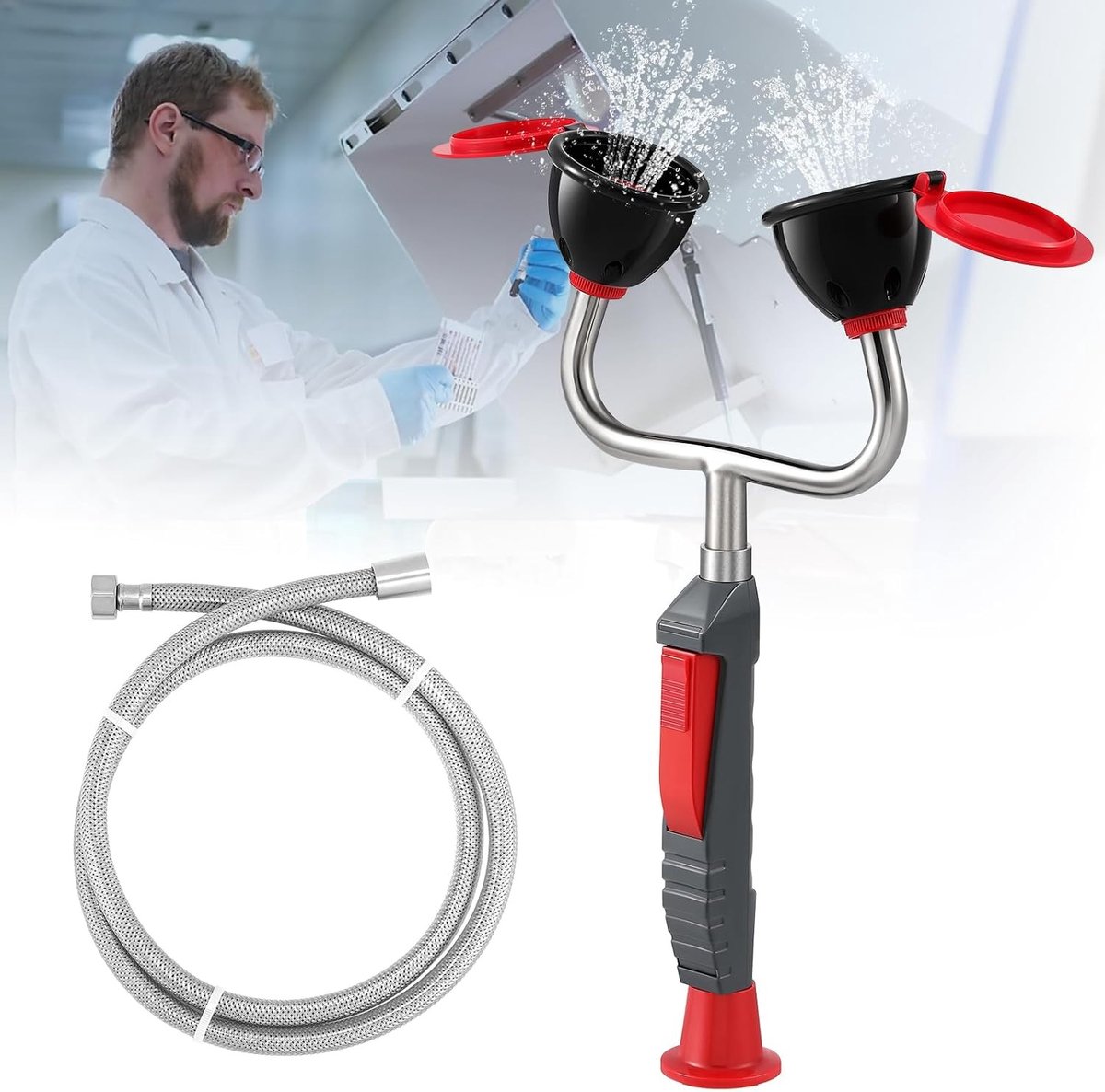 Handheld Noodspoelstation voor Ogen met Drench Hose - Veiligheidssysteem voor Laboratoria en Industrie met Continue Waterstroom