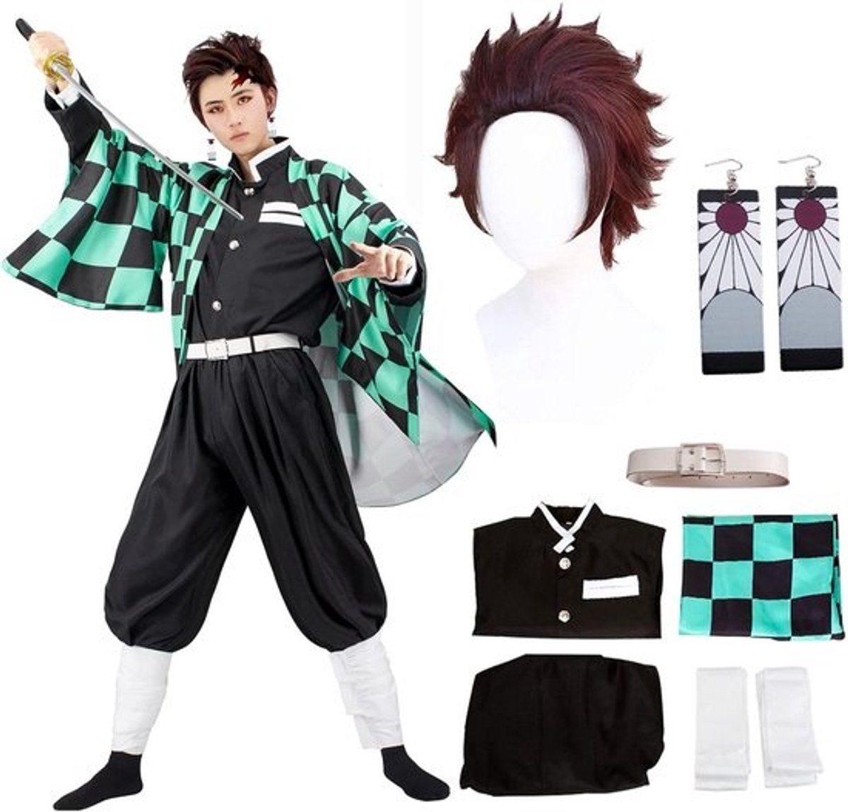 Anime Demon Slayer Kimono Cosplay Kostuum voor Mannen en Vrouwen - Compleet Halloween Outfit