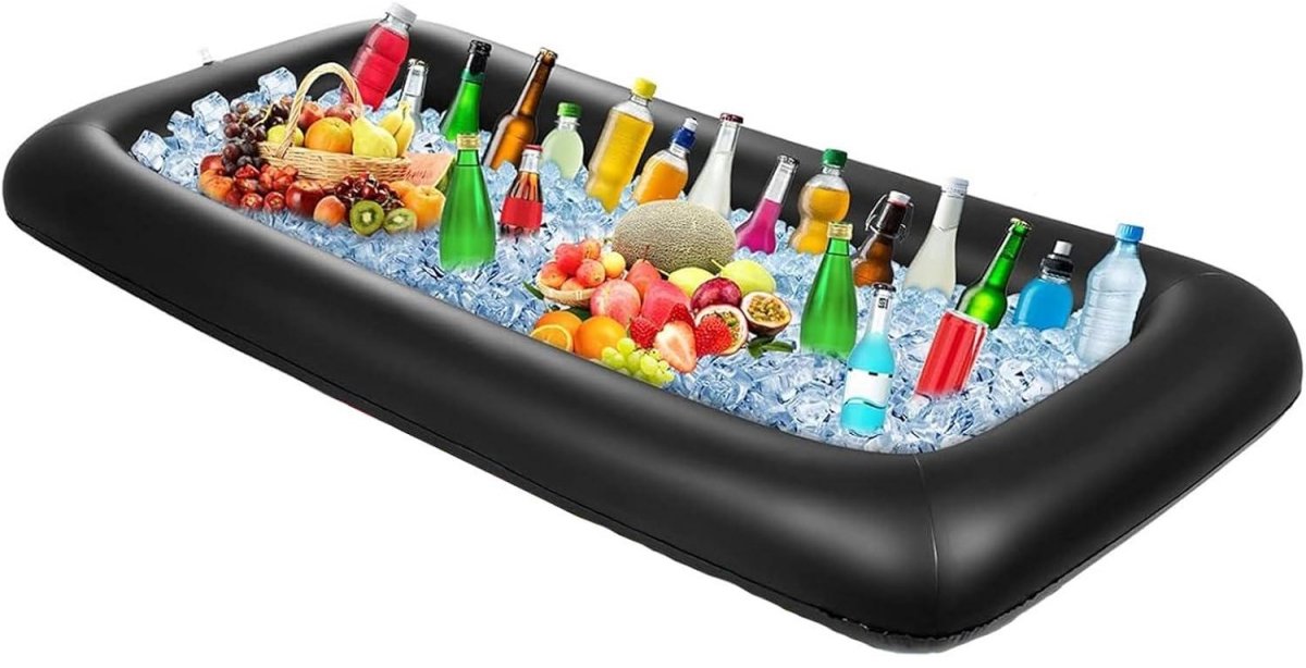SSTRWGOOD Opblaasbare buffet-ijsbak / ijsbar geschikt voor zwembadfeesten – Zwembadtray – Geschikt voor zwembadfeesten, buffetten, salades, catering, bijeenkomsten, picknicks en kamperen – 130 x 60 x 12 cm – Zwart