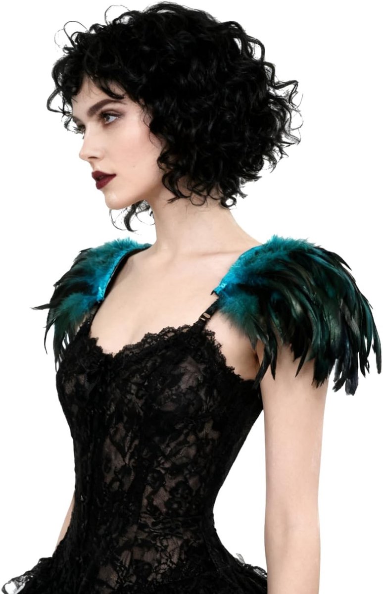 Gothic Veer Epauletten Cape Sjaal voor Halloween Cosplay - Turquoise, One Size, Unieke Kostuumaccessoires en Feestoutfit