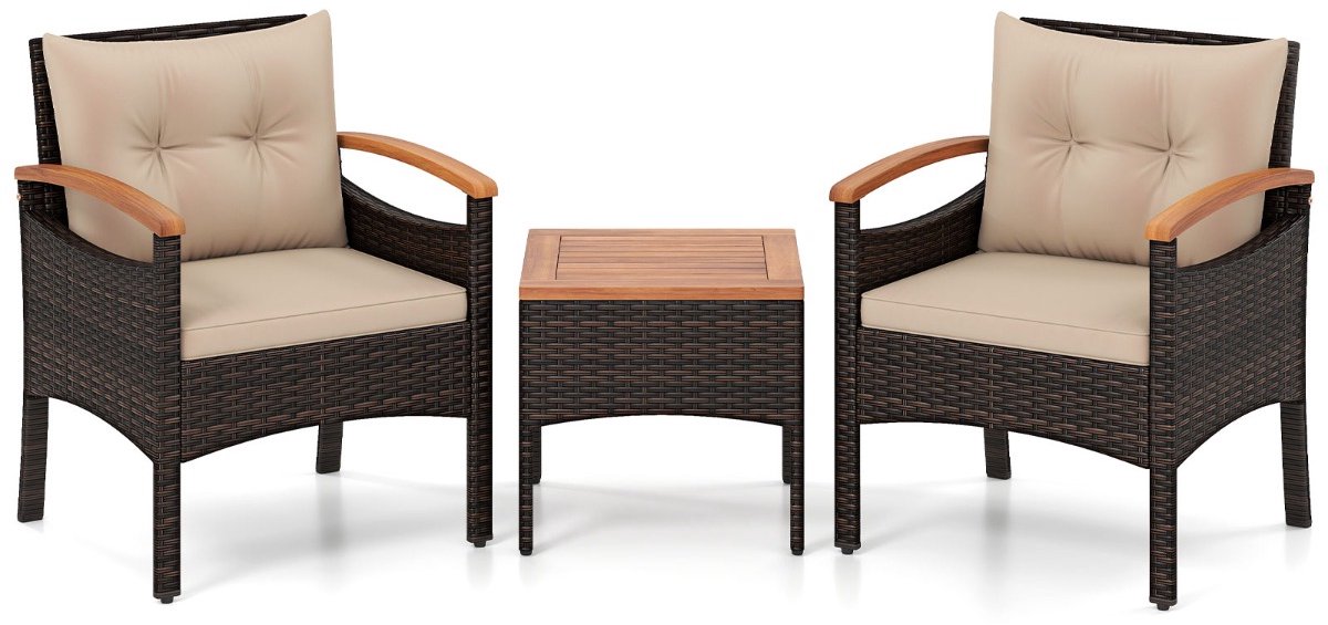 SureDeal® - Tuinset - 3-delige Balkonset Bestaande - Tafel Rieten Tuinstoelen - 60,5x60x73 cm - Bruin