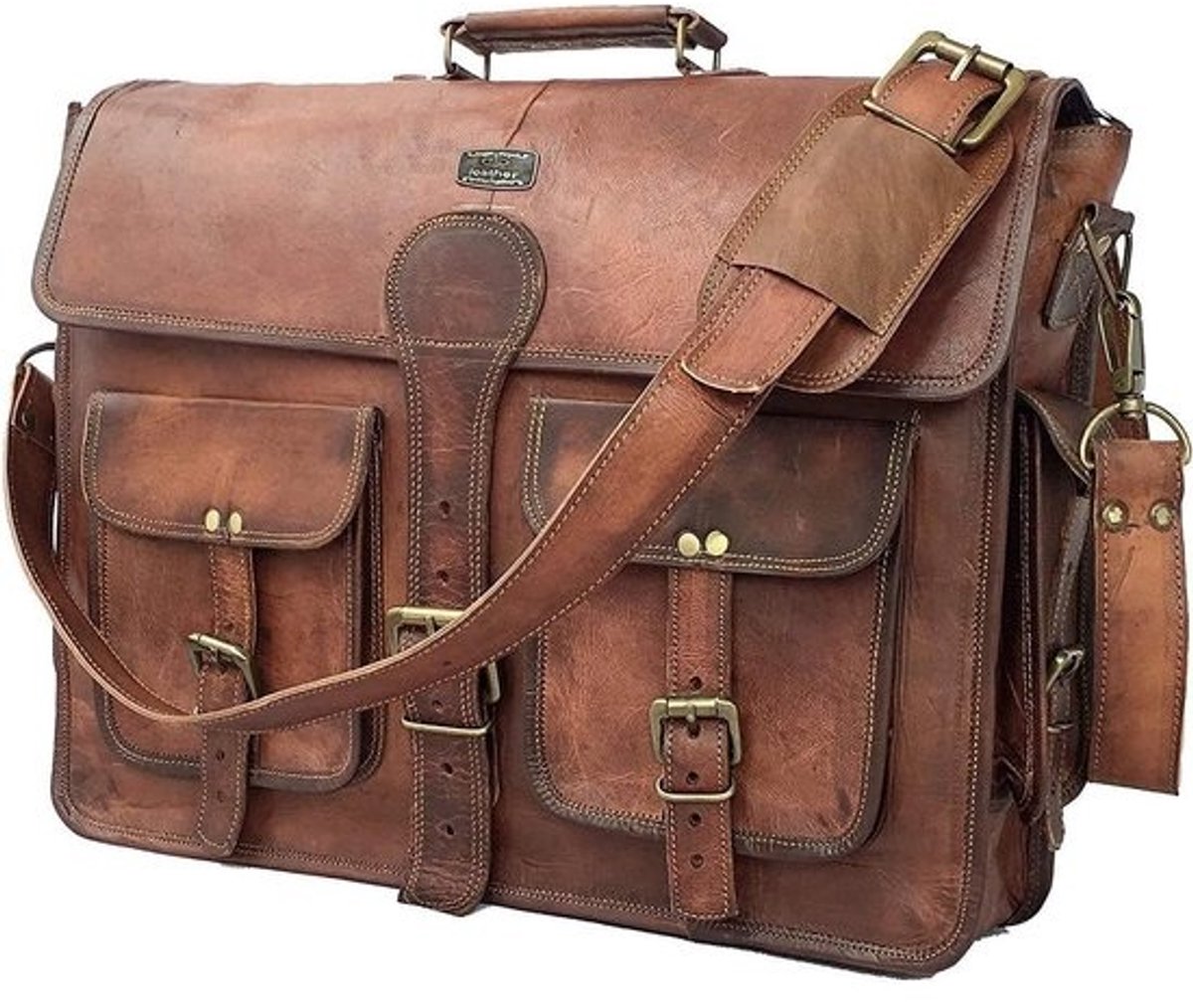 Handgemaakte Leren Laptop Tas Schoudertas Koerierstas Vintage Heren & Dames