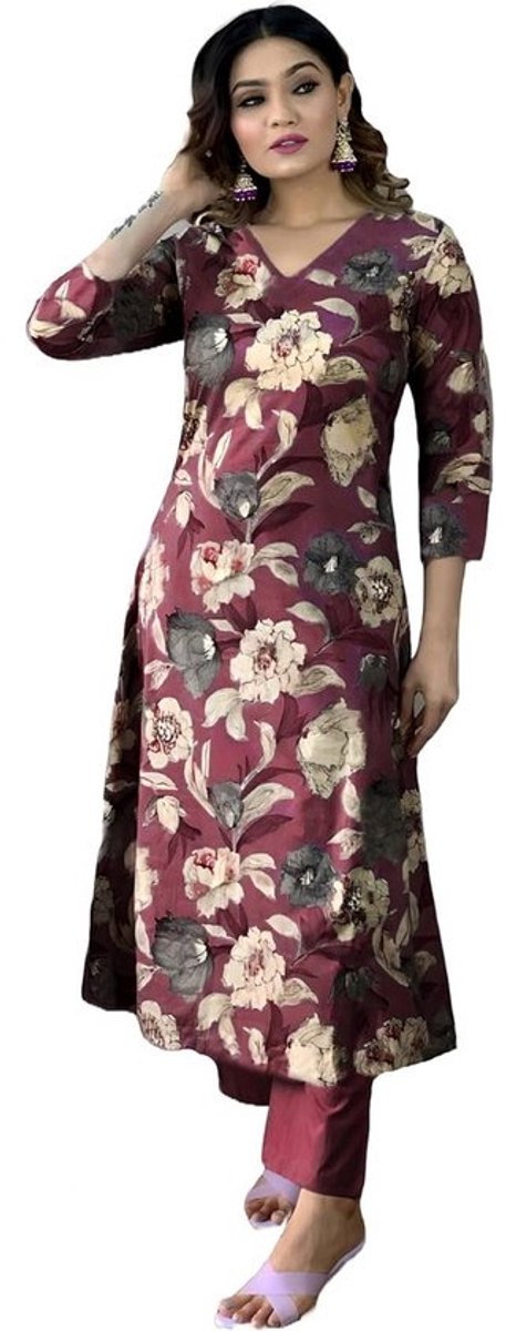 Katoenen Kurta Set voor Dames met Broek - Etnische Kleding