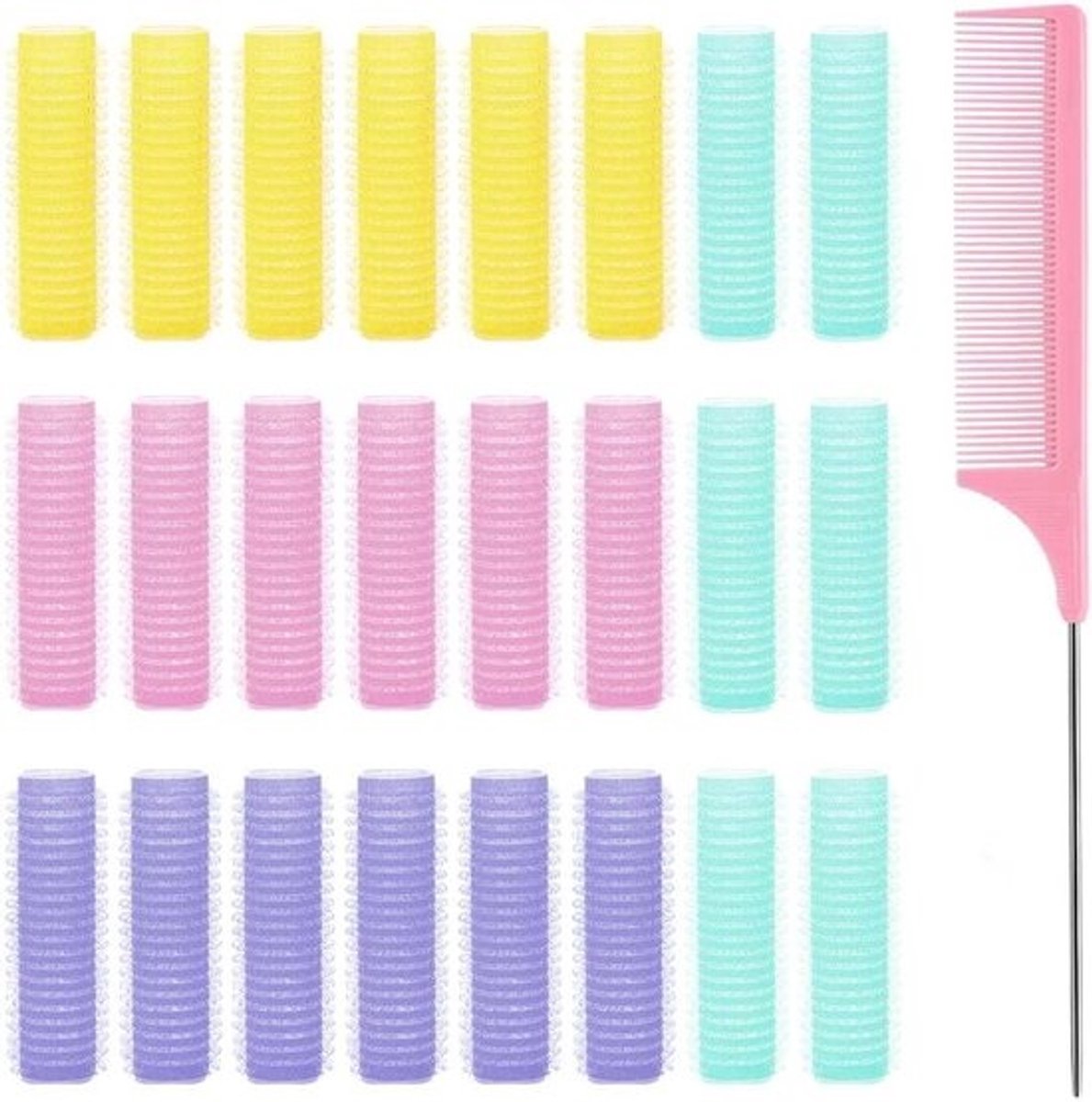 Zelfklevende Haarrollers Set met Staartkam - Hittevrije Krulset voor Alle Haartypes