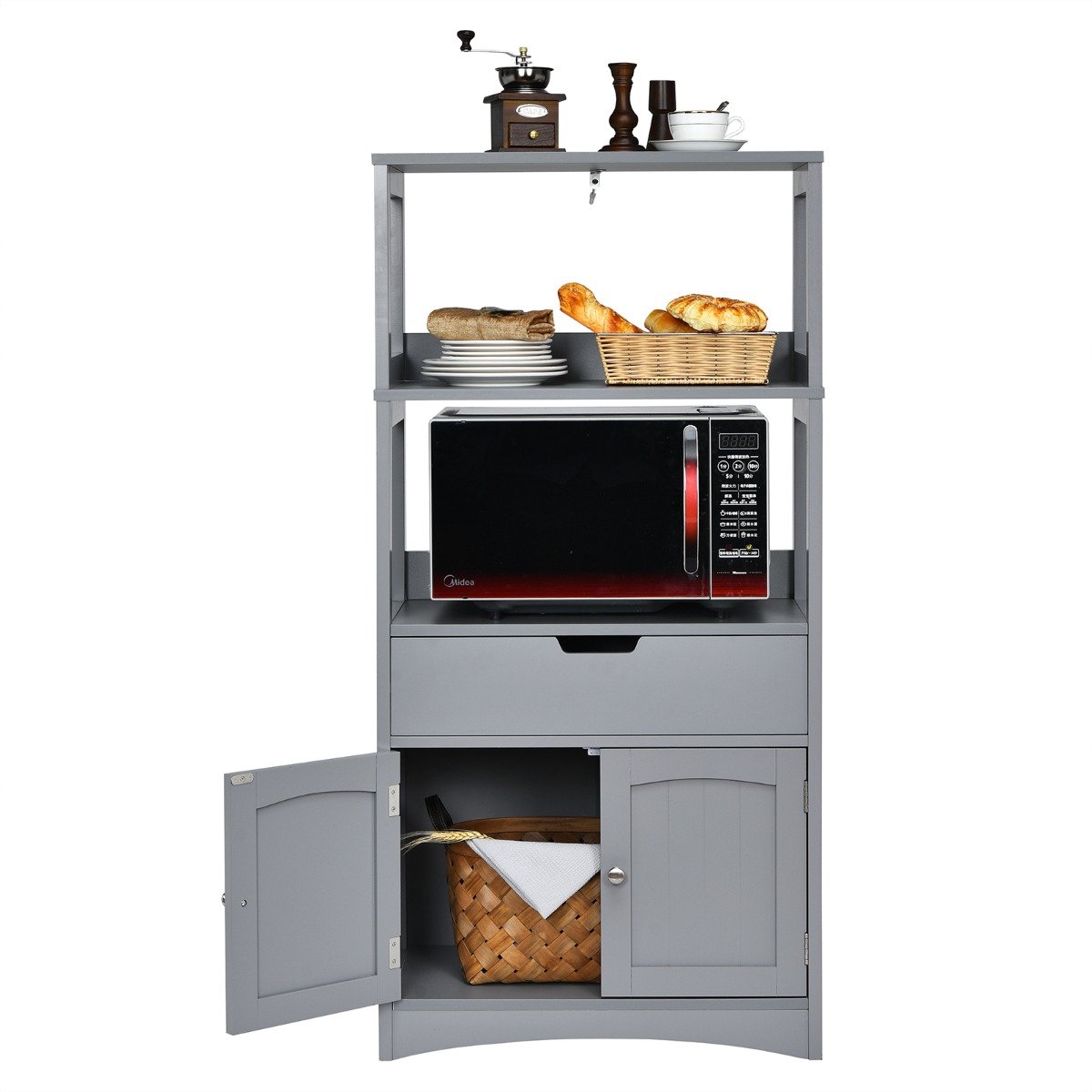 SureDeal® - Ladekast - Vrijstaande Badkamerkast Hoge - Badkamer - Deuren - Open Planken - Laden Moderne Multifunctionele - 52x24,5x9 cm - Grijs