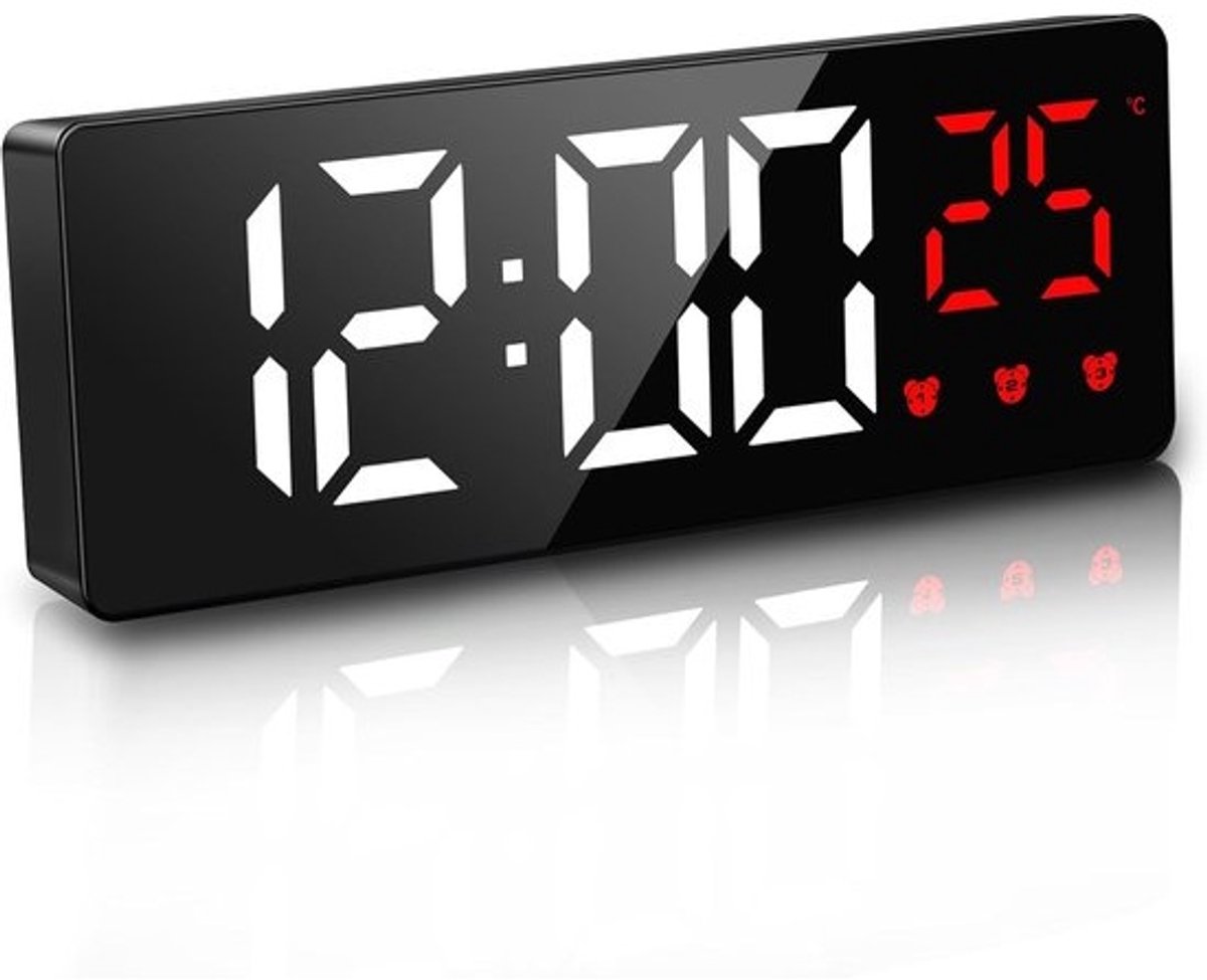 Digitale Nachtwekker met Temperatuur en Groot Display - 3 Alarmen, Snooze Functie, Spraakbediening
