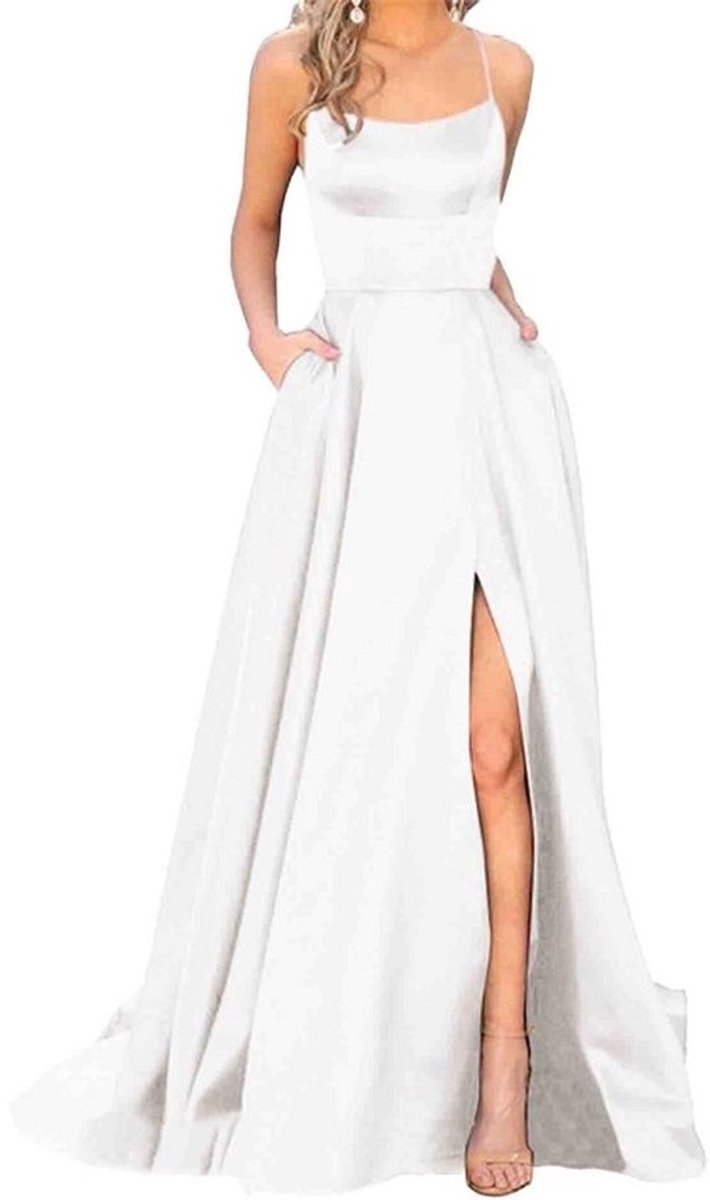 Elegante lange baljurk met zakken - A-lijn backless design voor bruiloften en avonden
