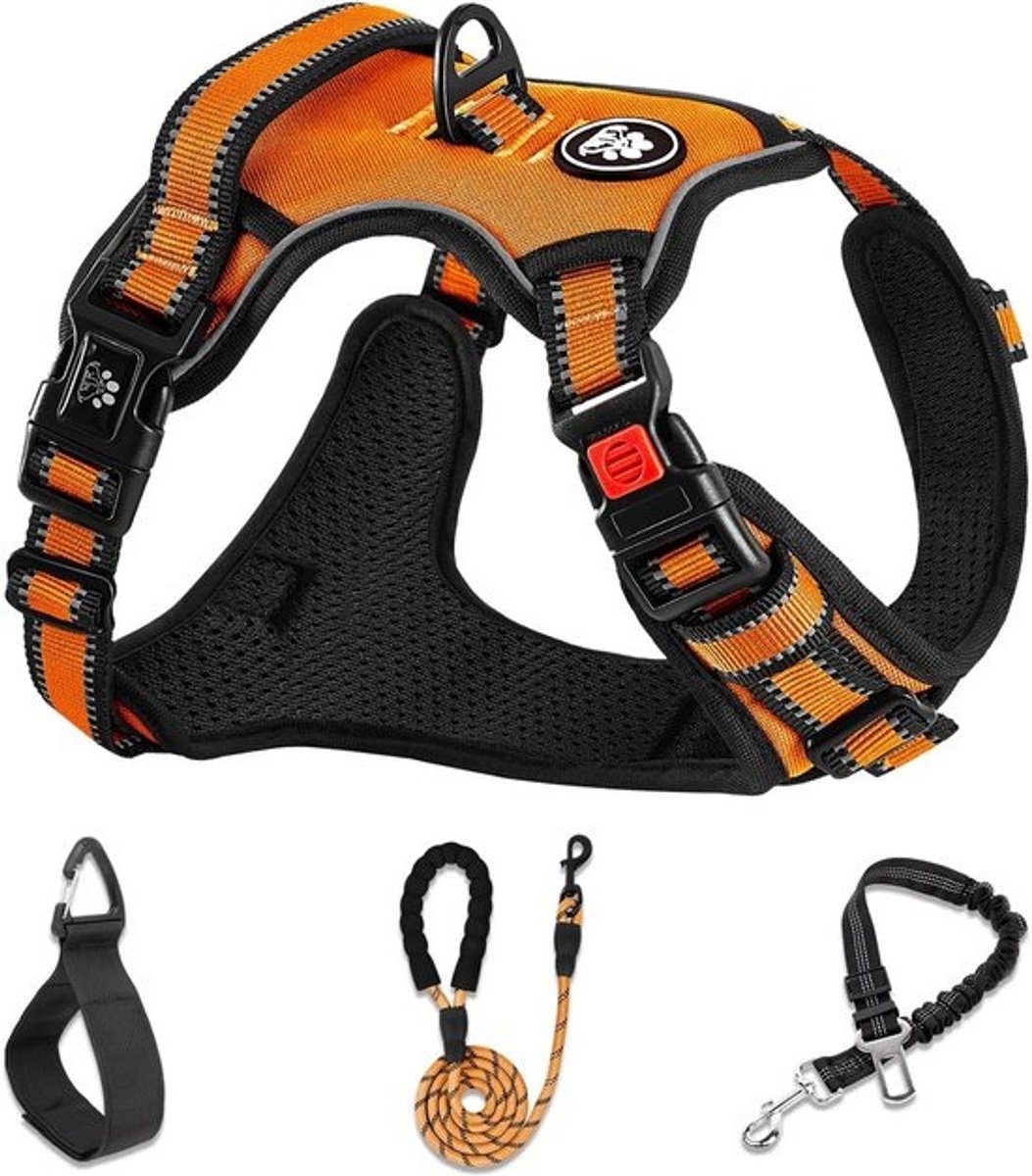 Hondentuig XXL Zonder Trekken voor Grote Hond - Verstelbaar Anti-Trek Harnas met Handvat en Riemset