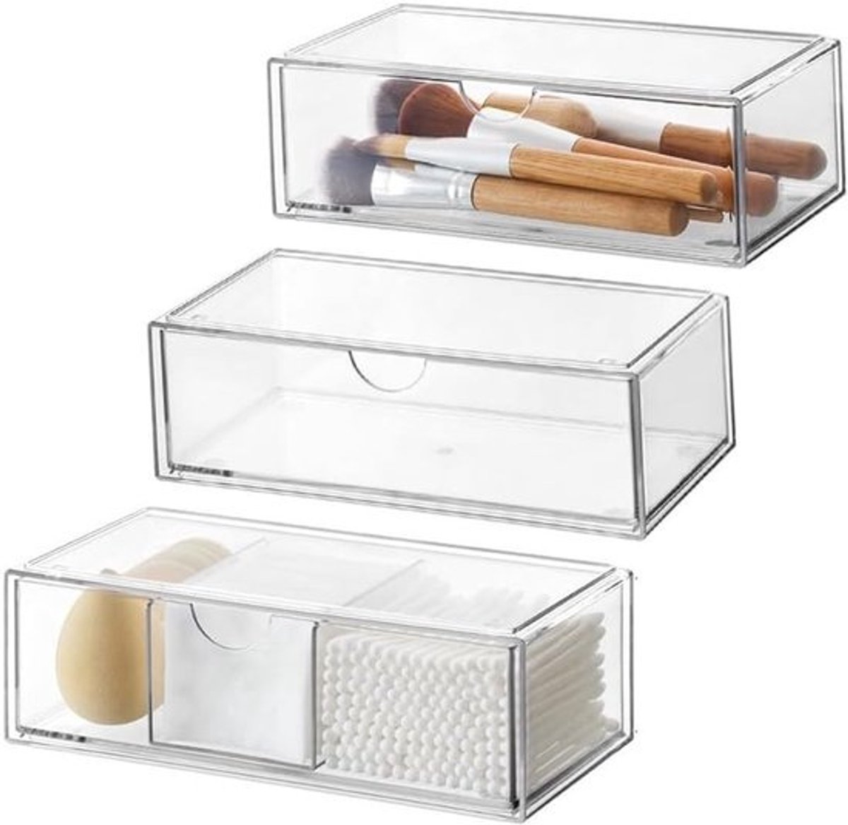 Cosmetic Organizer met Laden - 3 Stuks - Acryl Organizer voor Badkamer - Stapelbare Transparante Acryl Make-up Organizer voor Basin - Bureau - Badkamer