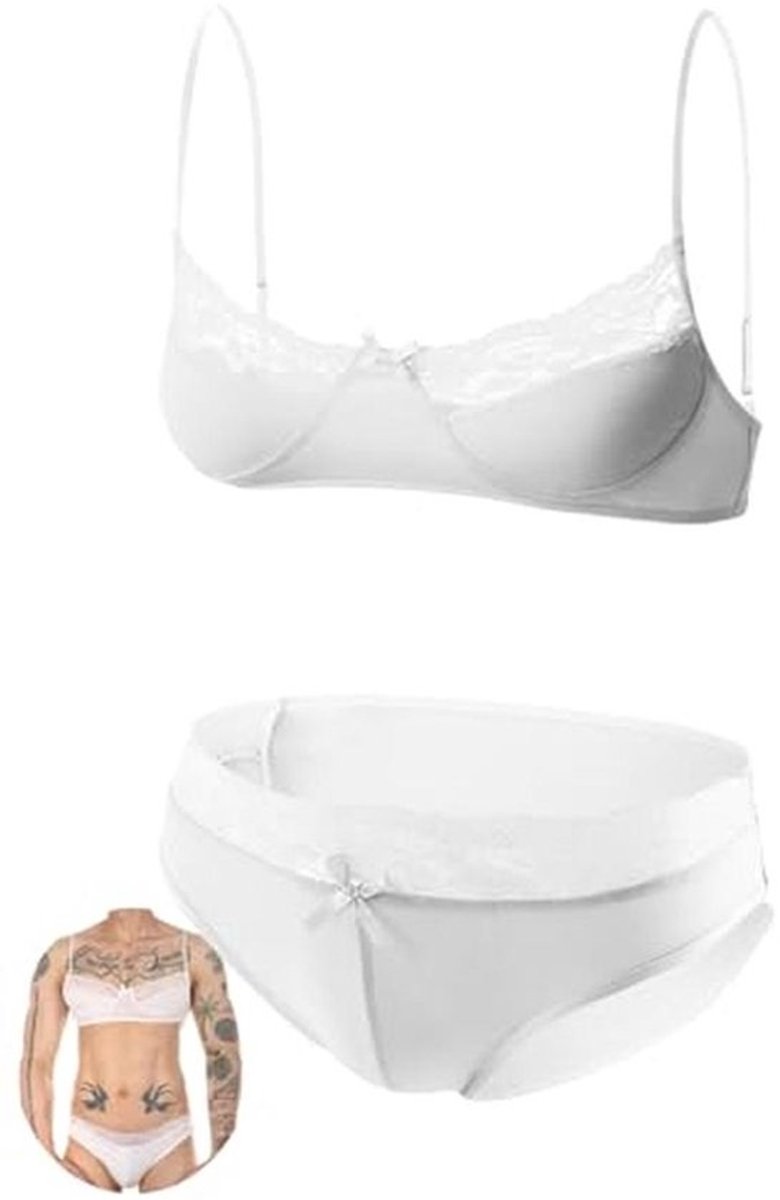 Lichte Kanten Lingerie Set voor Mannen - Sexy BH en Slipje Gekruist