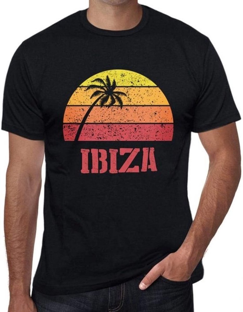 Heren T-Shirt Palmboom Zonsondergang Ibiza Stijl Zomer Vibe Korte Mouw