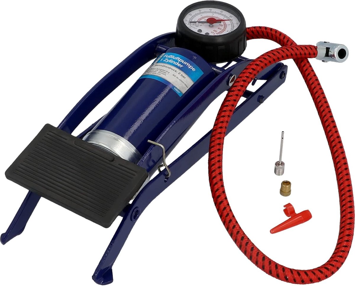 Enkele Cilinder Voetpomp - Zwart - 100 mm - Inclusief Adapter en Manometer tot 7 Bar - Voor Auto en Fietsbanden