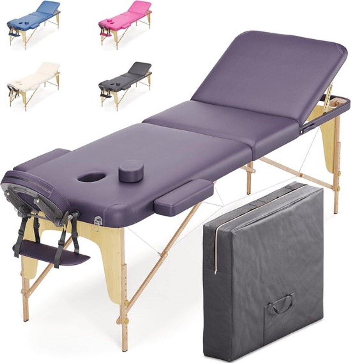 Draagbare 3-Zone Massagetafel Hout Reiki Paneel Hoogte Verstelbaar