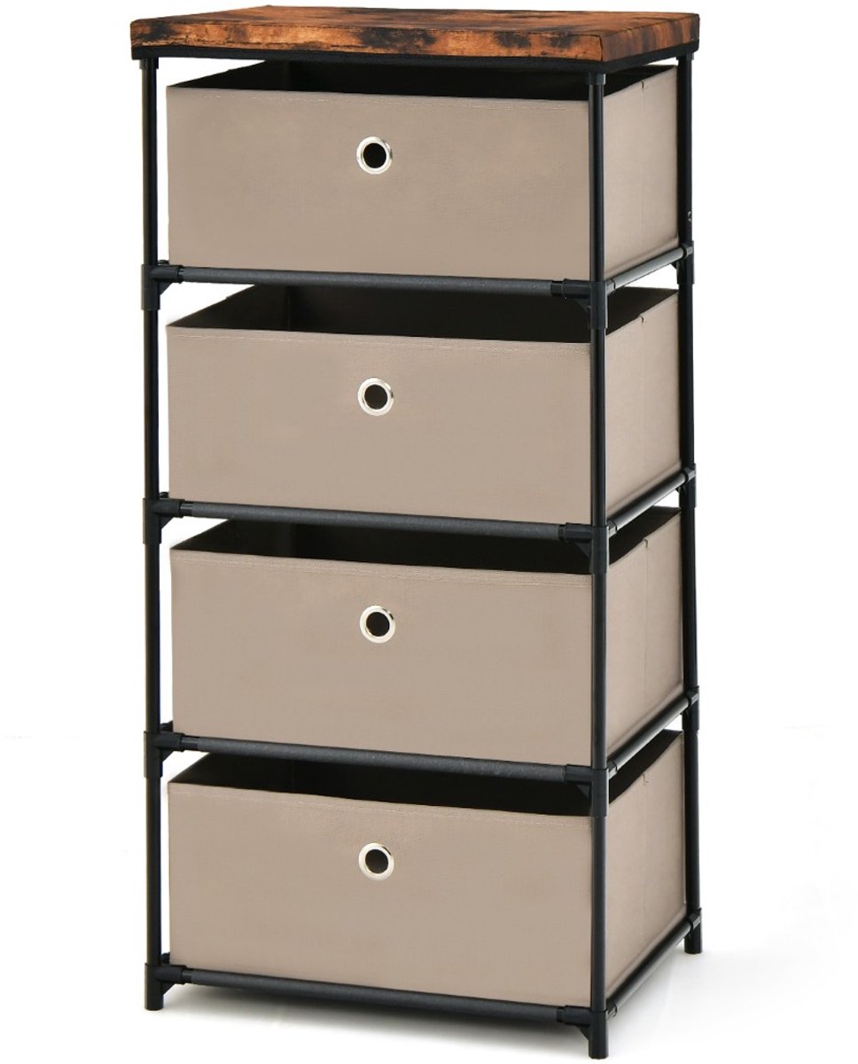SureDeal® - Dressoir - Nachtkastje - Stoffen Laden Bijzettafel - Metalen Opbergkast Stoffen - 42x33,5x84,5 cm - Koffiebruin
