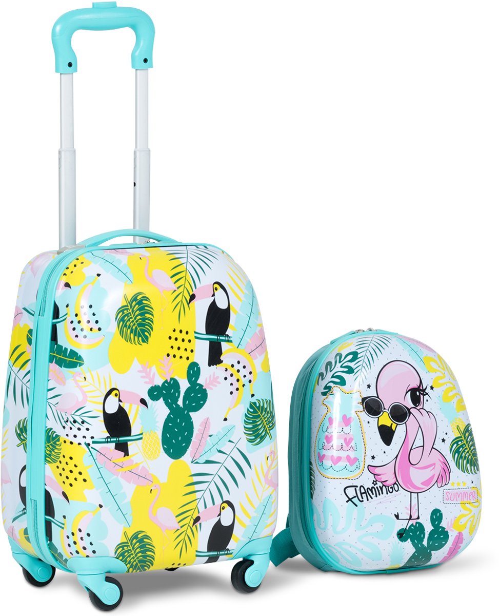 SureDeal® - Kinderkoffer - Stuks Kinderbagage Handbagage - Rugzak - Koffer Rollende Koffer - 30x22x44,5 cm - Naturel