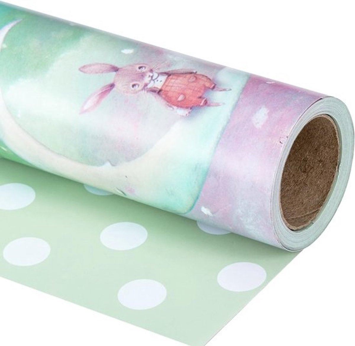 Reversible Wrapping Paper Roll - Moon Rabbit Pattern - Geweldig voor Baby Shower - Verjaardag - Feest - 43.2cm x 10m