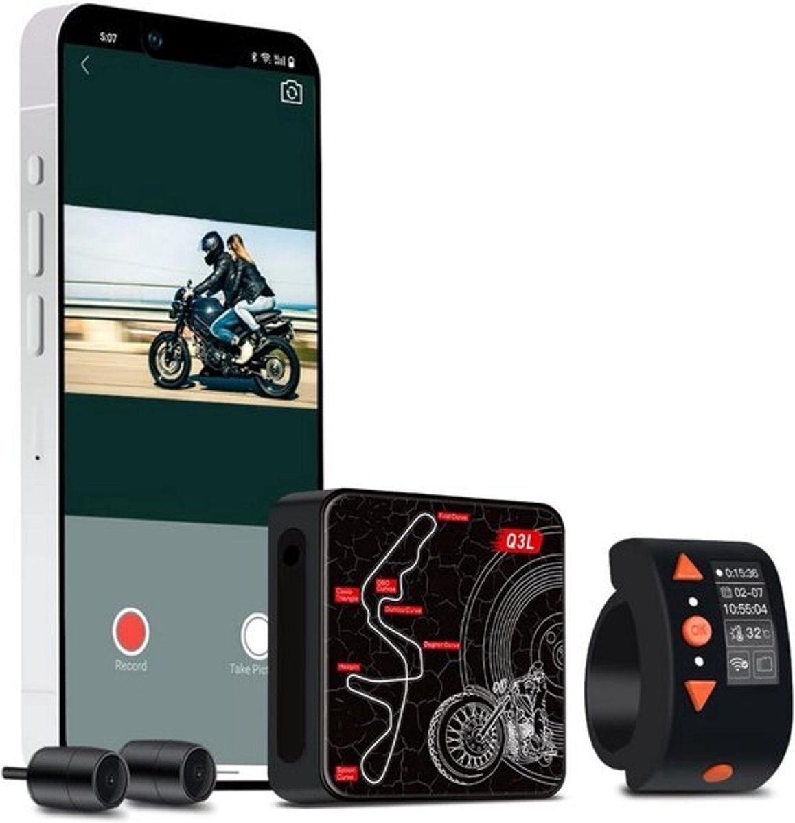 Waterdichte Motorfiets Dashcam met WiFi en Twee Camera's