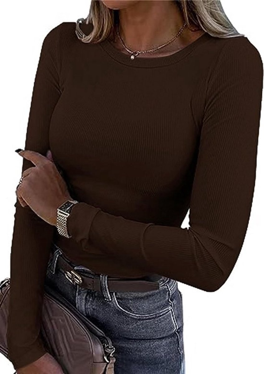 Vrouwen elastisch longsleeve shirt met ronde hals