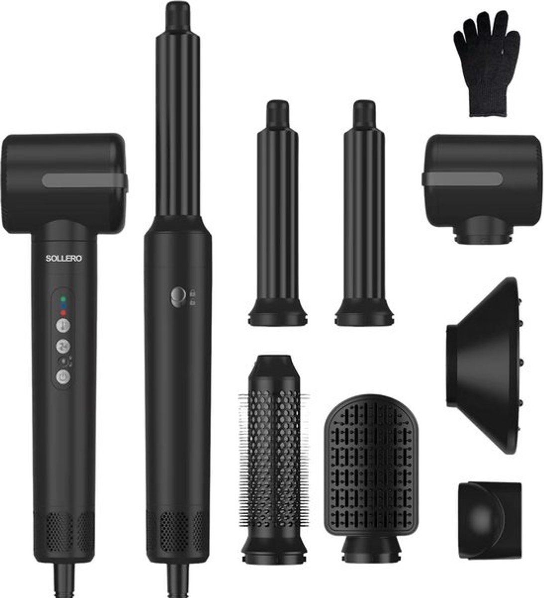 7-in-1 Heteluchtborstel Set: Föhn, Styler, Krultang en Volume Borstel voor Glanzend Haar