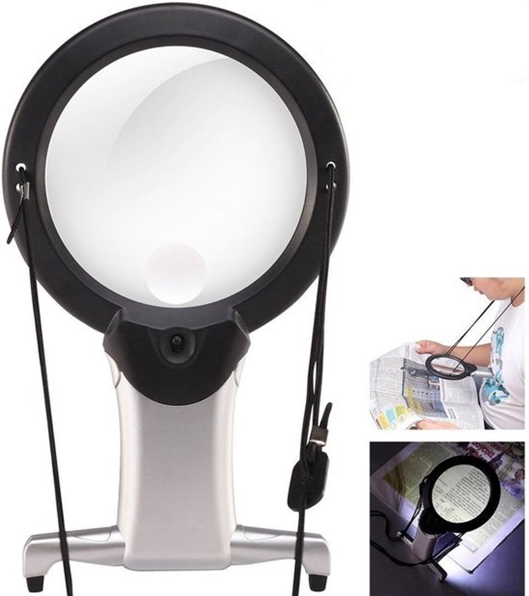 Verlicht Vergrootglas 2.5X/6X Handsfree met LED voor Lezen, Handwerk en Detailwerk