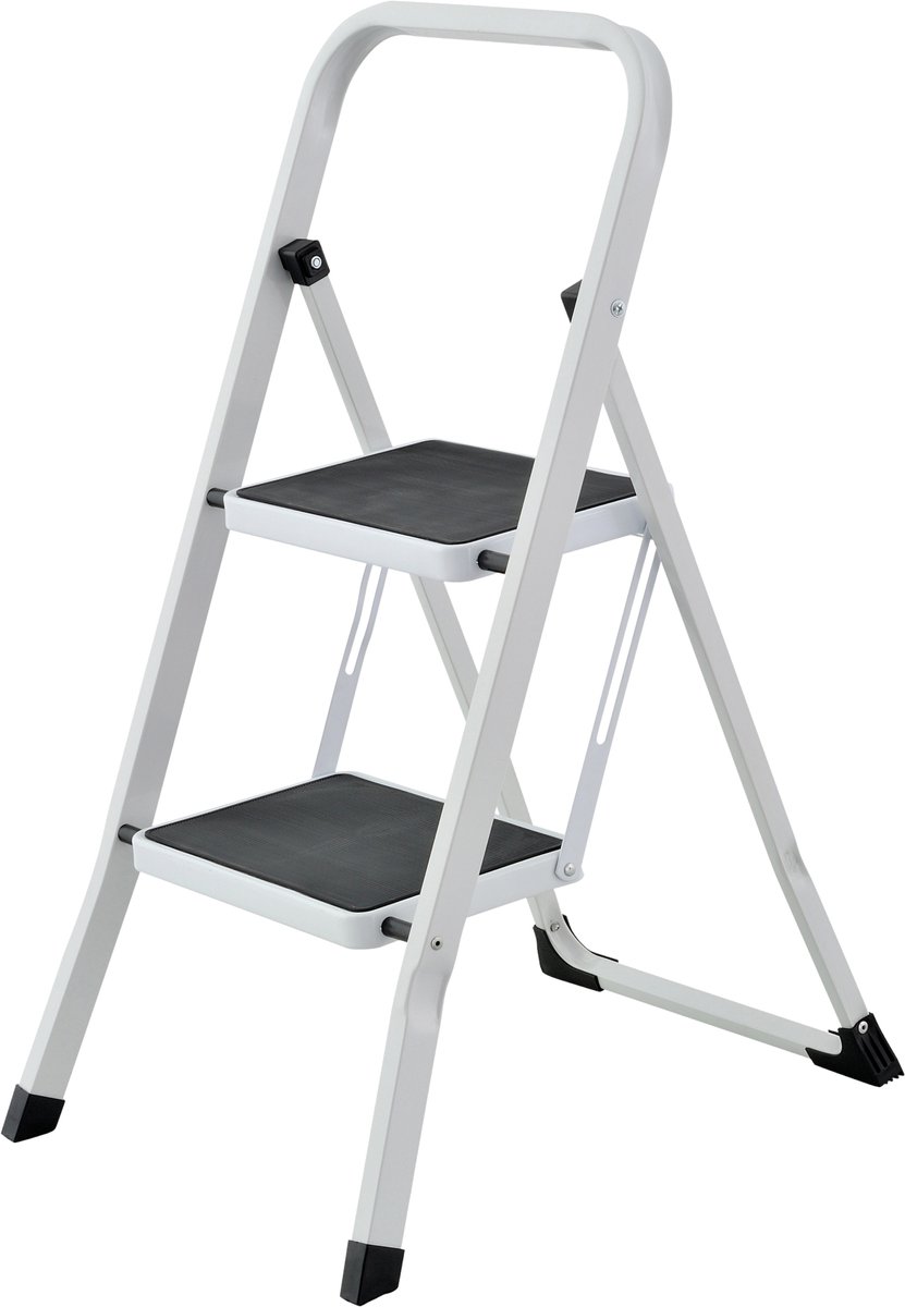 Homix huishoudtrap 2 Treden – Keukentrap – Antislip – Max. 150 kg – Inklapbare Trap – Wit