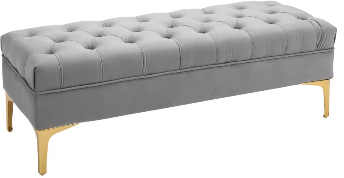 Bankje - Bedbank En Schoenenbank Met Verhoogde Poten - Voor Slaapkamer - Fluweel - Lichtgrijs