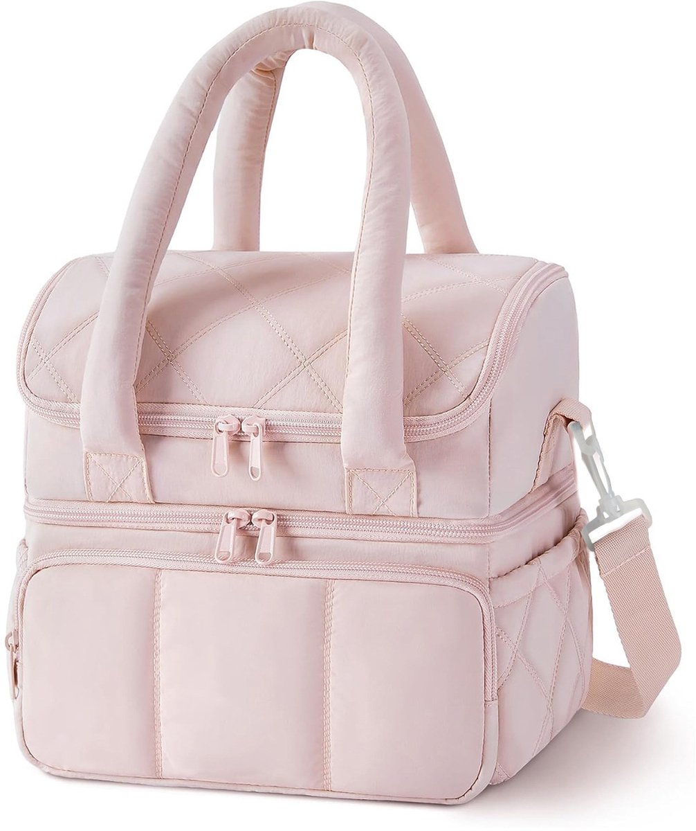 Geïsoleerde lunchtas – Een draagbare lunchbox, een herbruikbare geïsoleerde/gekoelde tas, geschikt voor werk, school, picknicks of reizen-Roze dubbele laag