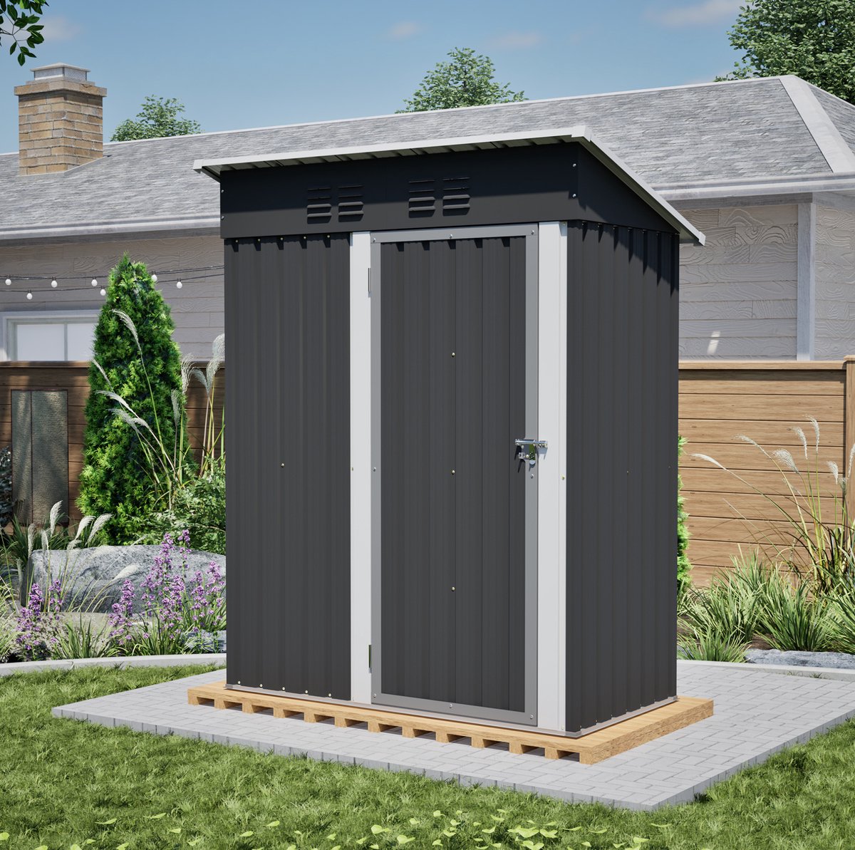 COVREO Gereedschapsschuur 152,2 x 83,6 x 182 cm zwart metaal - afsluitbare deur - zonder ramen - 1,27 m²