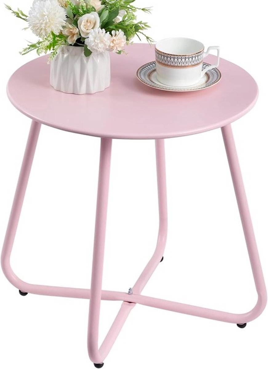 Ronde buitenbijzettafel roze - Verstelbare hoogte, weerbestendig staal, draagbaar voor terras, balkon of binnen