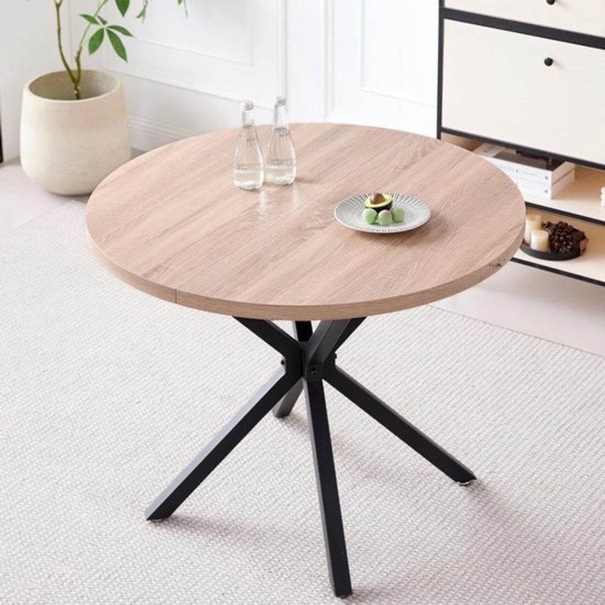 Ronde eettafel met stevige X-vormige poten voor kleine ruimtes, 100 x 100 cm