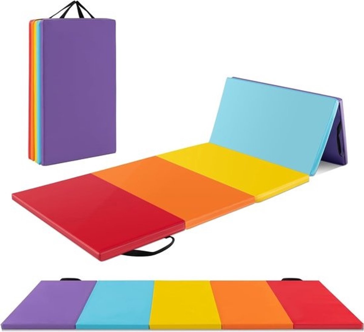 Zachte antislip gymnastiekmat, 201 x 75 x 3 cm, inklapbaar, met handgrepen en klittenbandsluitingen voor yoga, pilates, en spelen