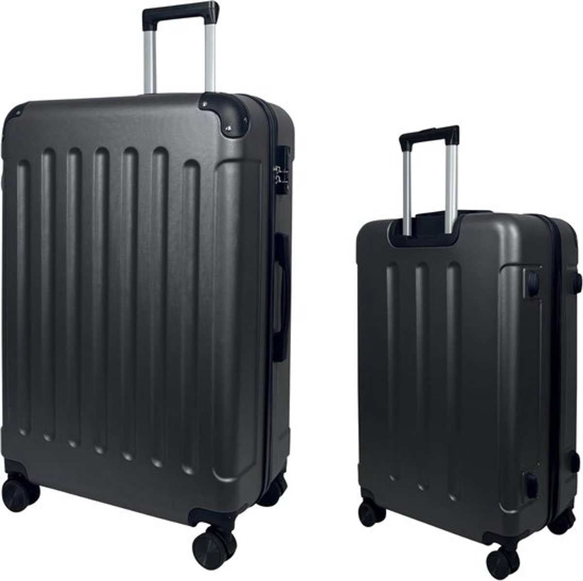 Reiskoffer ABS Trolley - Koffer Handbagage - Veilig Reizen - 4 Dubbele Wielen - M Set 55x38x22cm - Antraciet
