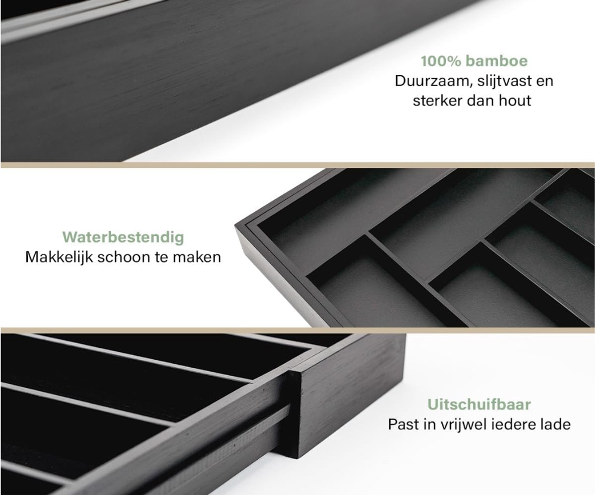 ZRNS® Bestekbak 47 Diep - Besteklade - Lade Organizer - Zwart