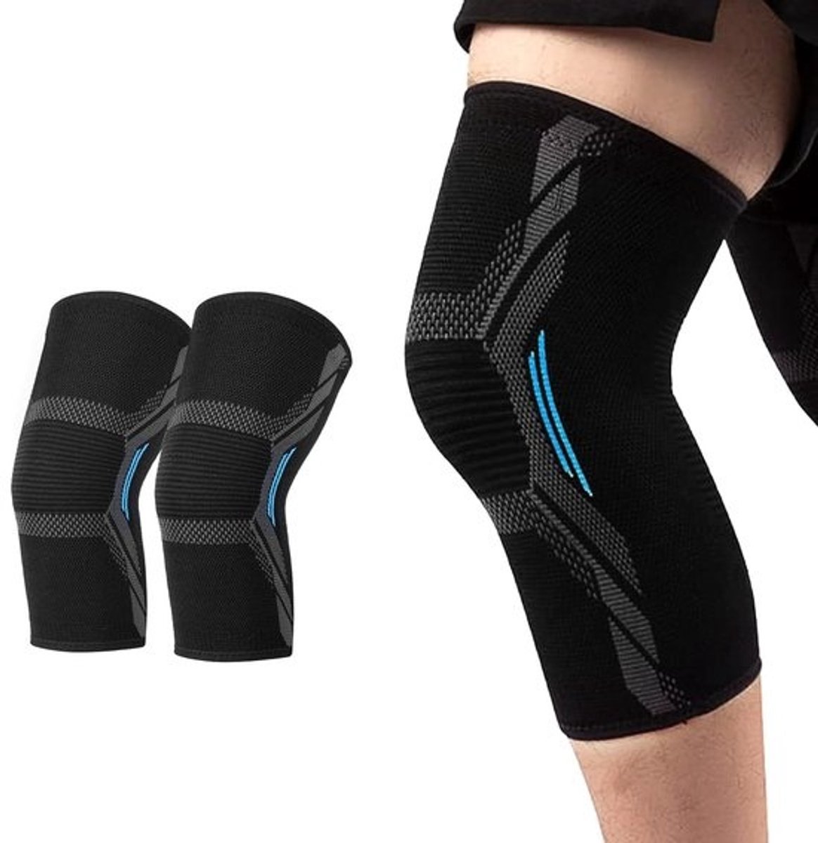 Kniebrace voor mannen en vrouwen - Set van 2, Compressie steunen voor kniepijn en artrose, Ademend en Ergonomisch ontwerp voor Sport en Hardlopen