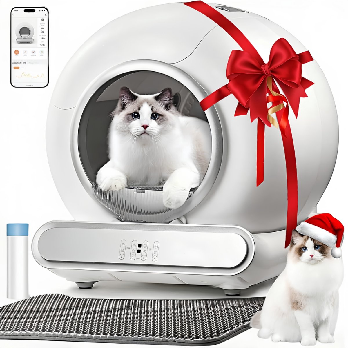 Lìon® Zelfreinigende Kattenbak -Sensor - Kattenbakmat - Ellenpent - Wit - 48cm x 48cm x 48cm