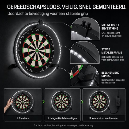 Dartbordverlichting en LED-lichtring - 360° schaduwvrij, dimbaar 10-100% - 12W 6500K - Thuis en club — afbeelding 5