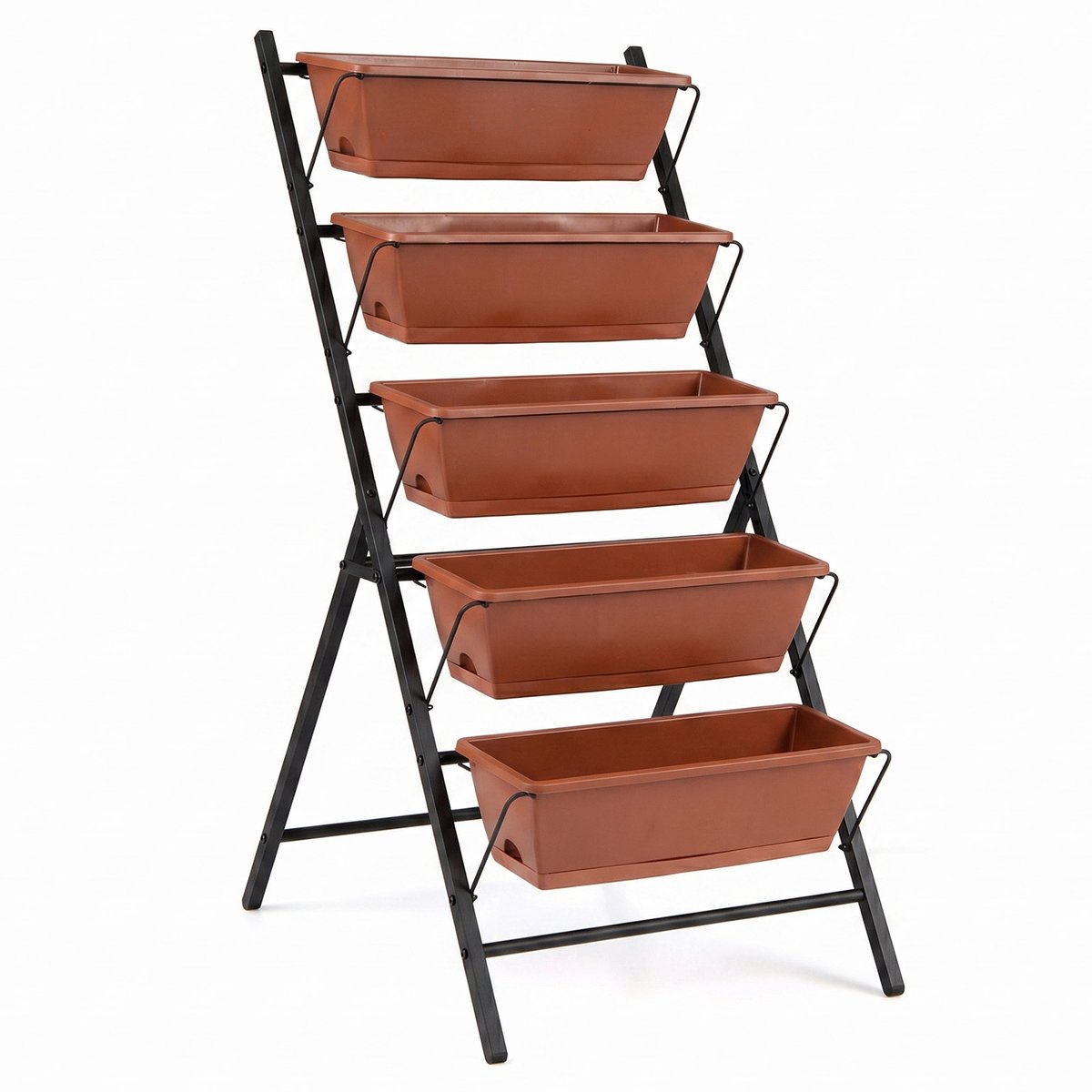 SureDeal® - Plantenbak - Traps Verticale Verhoogde - Uitneembare Bloembakken - Drainagegaten Vrijstaande Bloementrap - 57x71x115 cm - Zwart